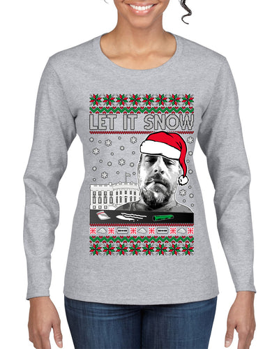 Hunter Let It Snow Biden Ugly Christmas Sweater Womens Graphic Long Sleeve T-Shirt