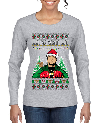 Let's Get Lit Clark Vacation Ugly Christmas Sweater Womens Graphic Long Sleeve T-Shirt