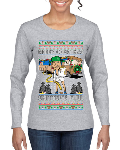 Merry Christmas Shitter's Full Ugly Christmas Sweater Womens Graphic Long Sleeve T-Shirt