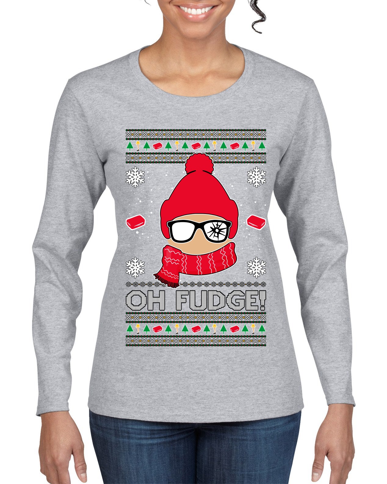 Oh Fudge Funny Story Ugly Christmas Sweater Womens Graphic Long Sleeve T-Shirt