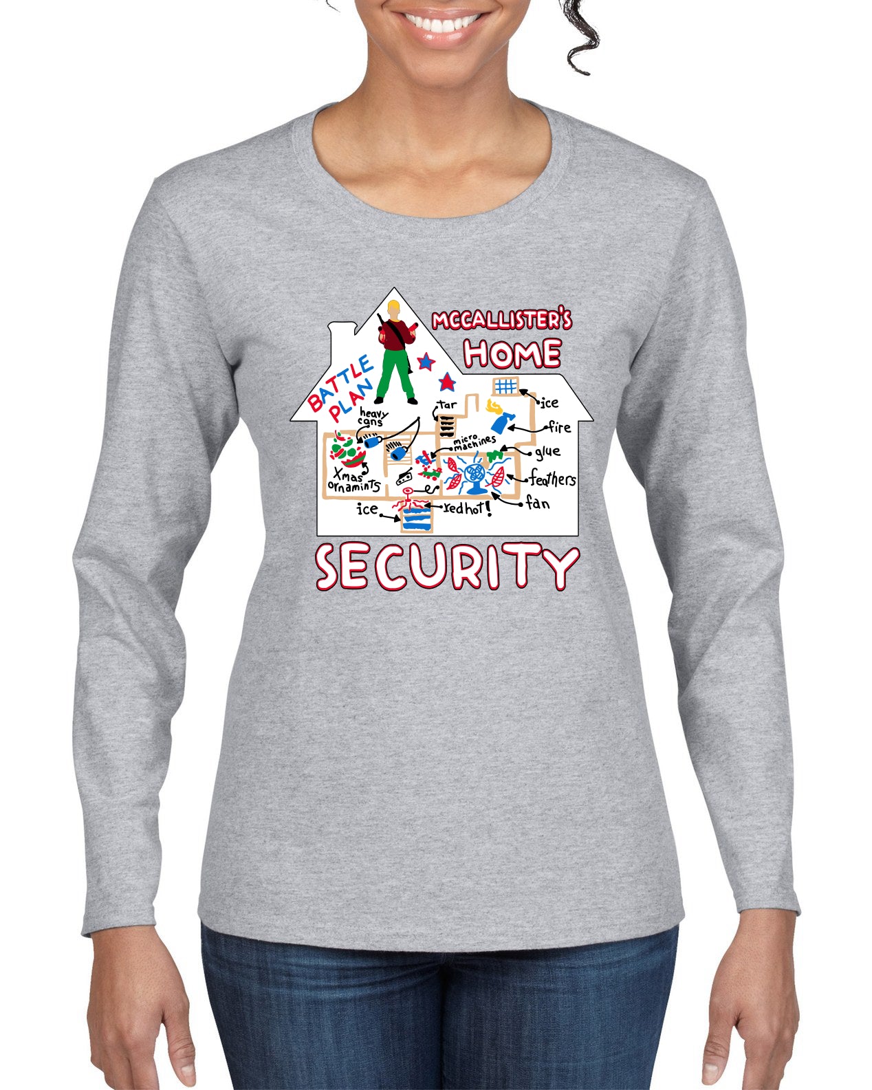 McCallister's Home Security Battle Plans Alone Christmas Womens Graphic Long Sleeve T-Shirt