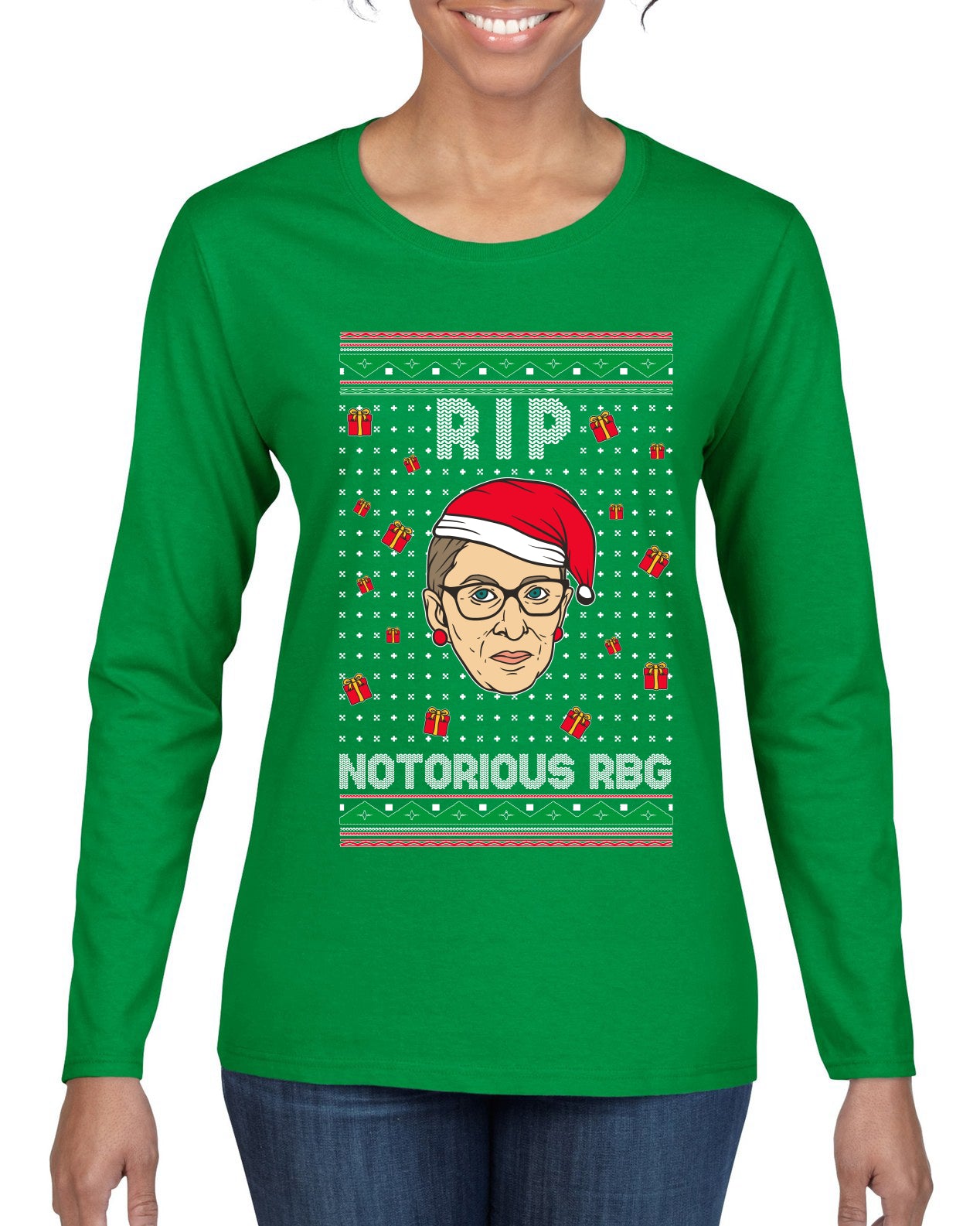 RIP Notorious RBG Ruth Bader Ginsburg Ugly Christmas Sweater Womens Graphic Long Sleeve T-Shirt