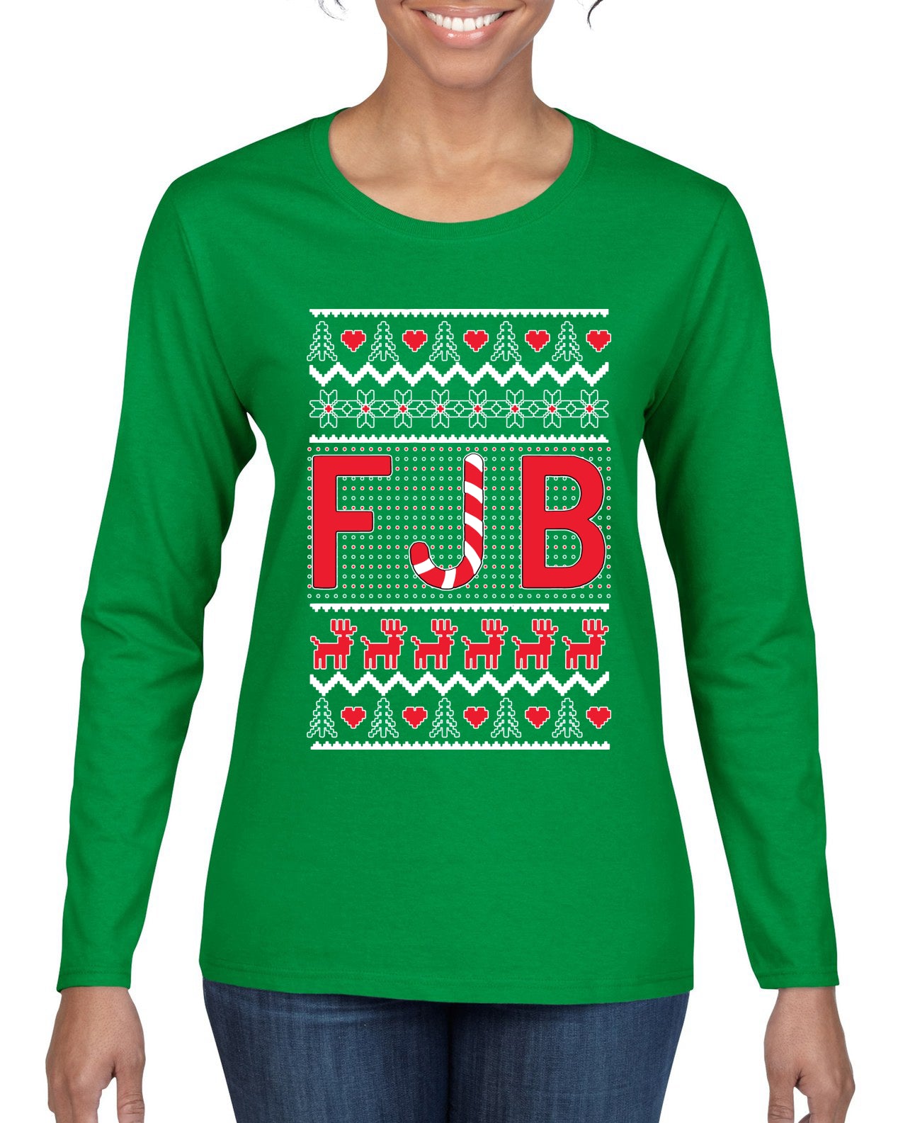 FJB Candy Cane  Ugly Christmas Sweater Womens Graphic Long Sleeve T-Shirt
