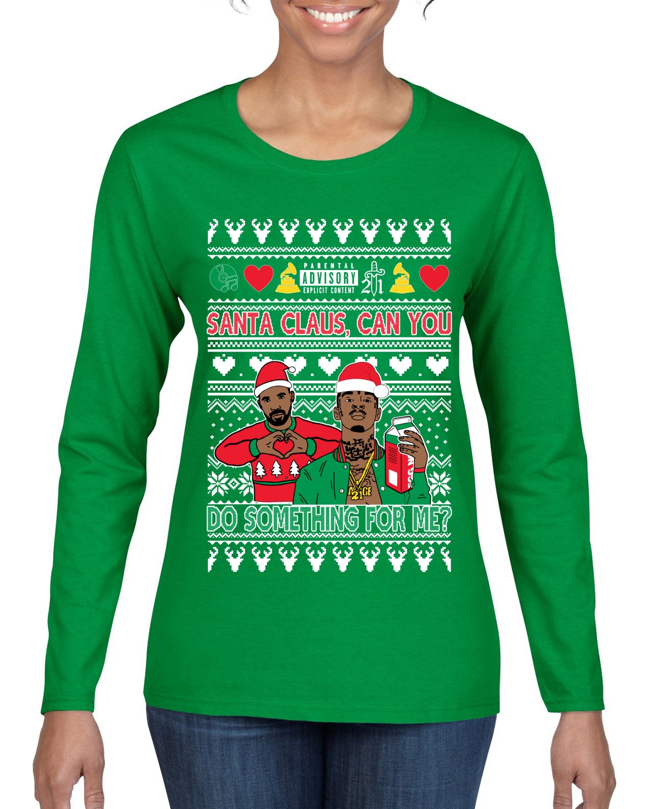 Santa Claus, Can You Do Something For Me? Ugly Christmas Sweater Womens Graphic Long Sleeve T-Shirt