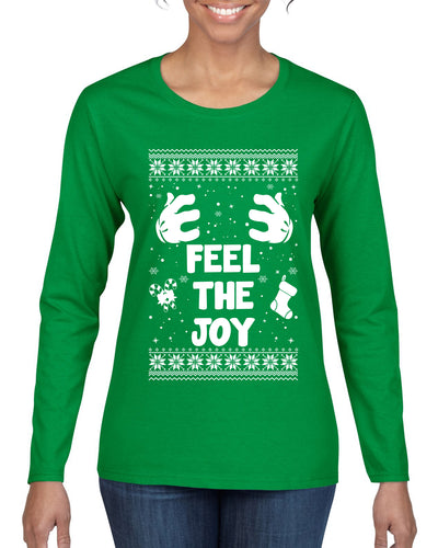 Feel The Joy Individual Couples Ugly Christmas Sweater Womens Graphic Long Sleeve T-Shirt