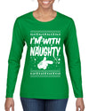 I'm With Naughty Individual Couples Ugly Christmas Sweater Womens Graphic Long Sleeve T-Shirt