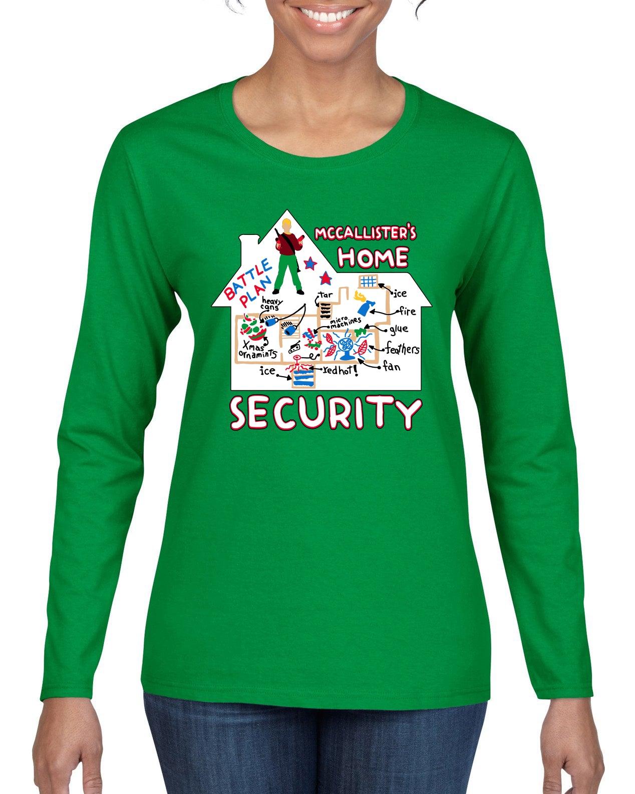 McCallister's Home Security Battle Plans Alone Christmas Womens Graphic Long Sleeve T-Shirt
