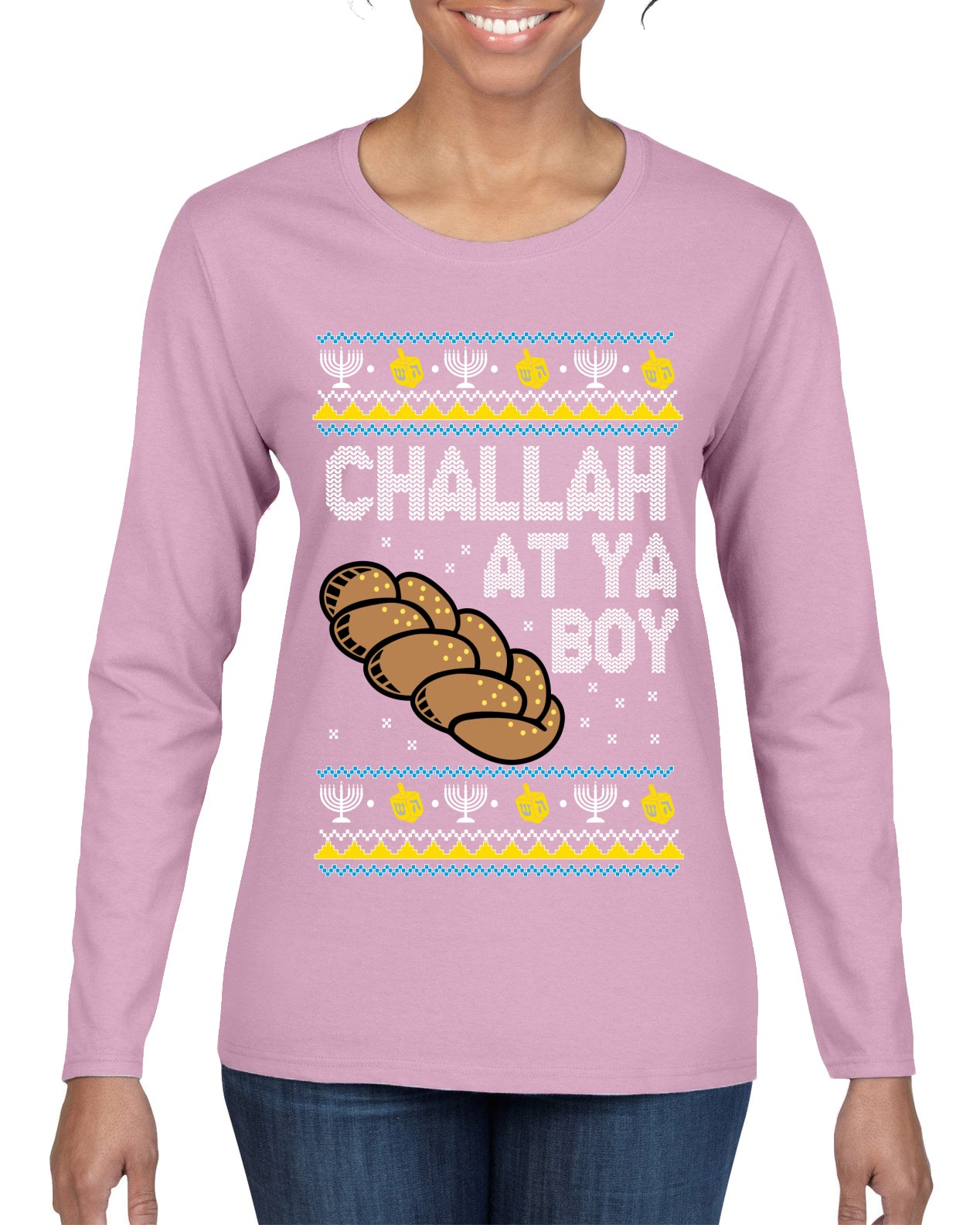 Challah At Ya Boy Ugly Christmas Sweater Womens Graphic Long Sleeve T-Shirt