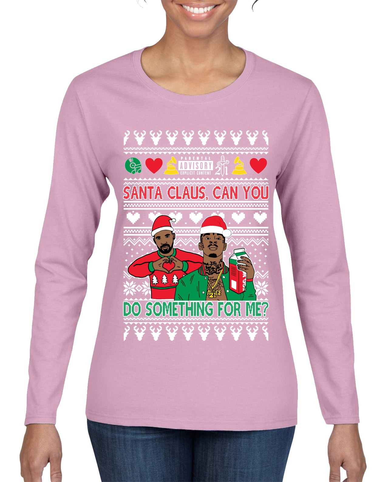 Santa Claus, Can You Do Something For Me? Ugly Christmas Sweater Womens Graphic Long Sleeve T-Shirt