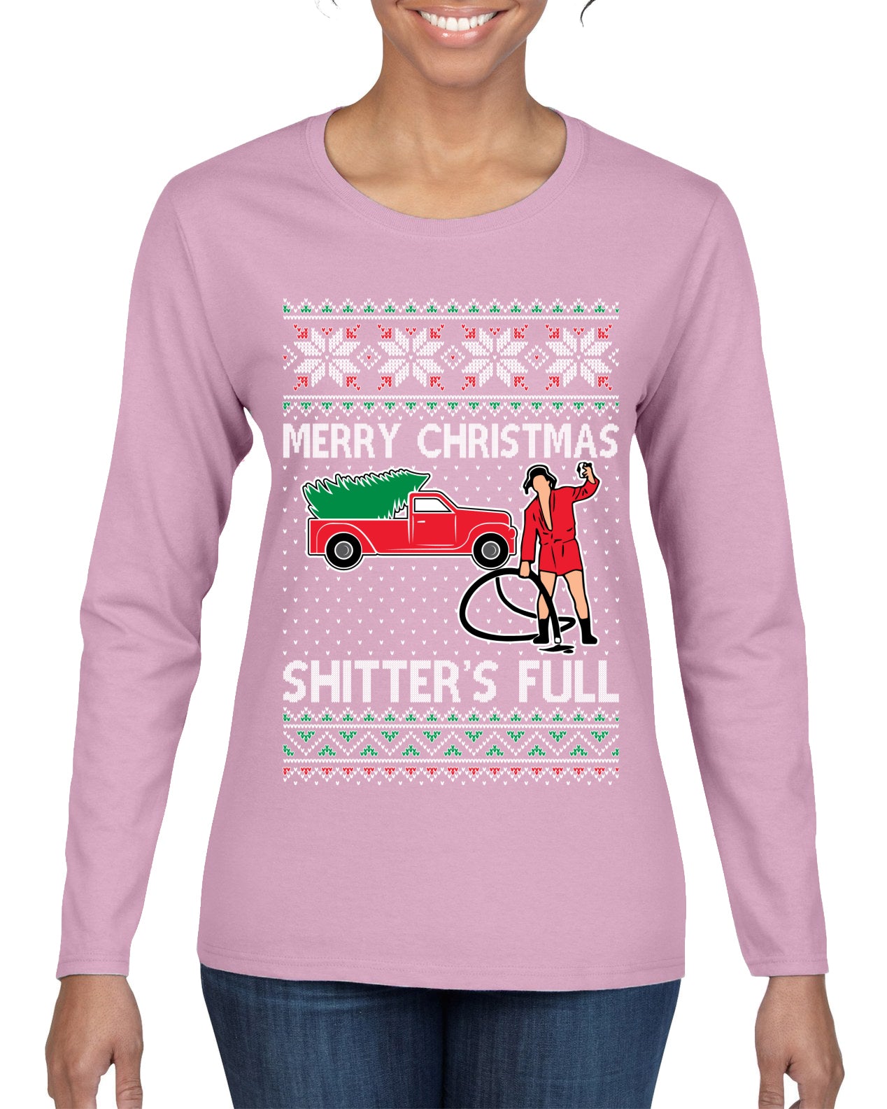 Cousin Eddie Merry Christmas Shitter's Full Ugly Christmas Sweater Womens Graphic Long Sleeve T-Shirt