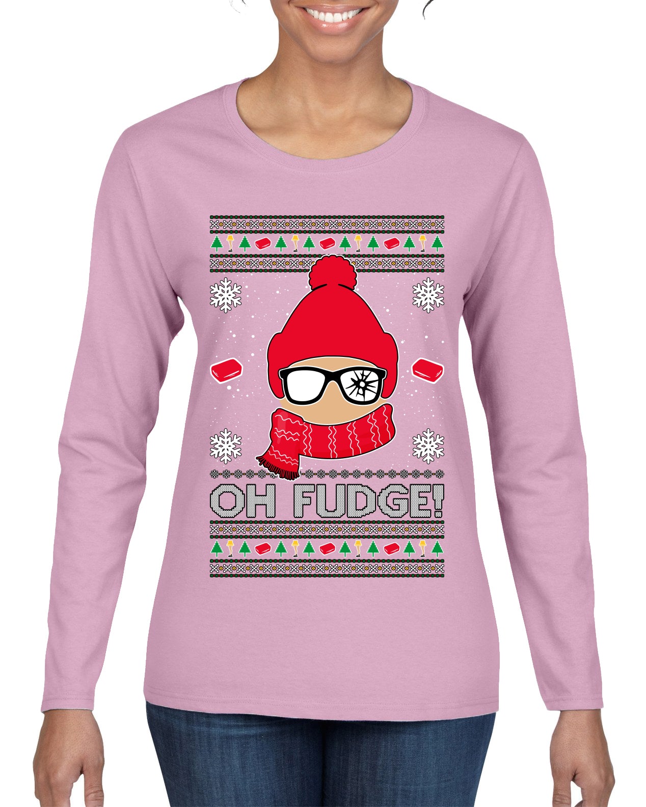 Oh Fudge Funny Story Ugly Christmas Sweater Womens Graphic Long Sleeve T-Shirt
