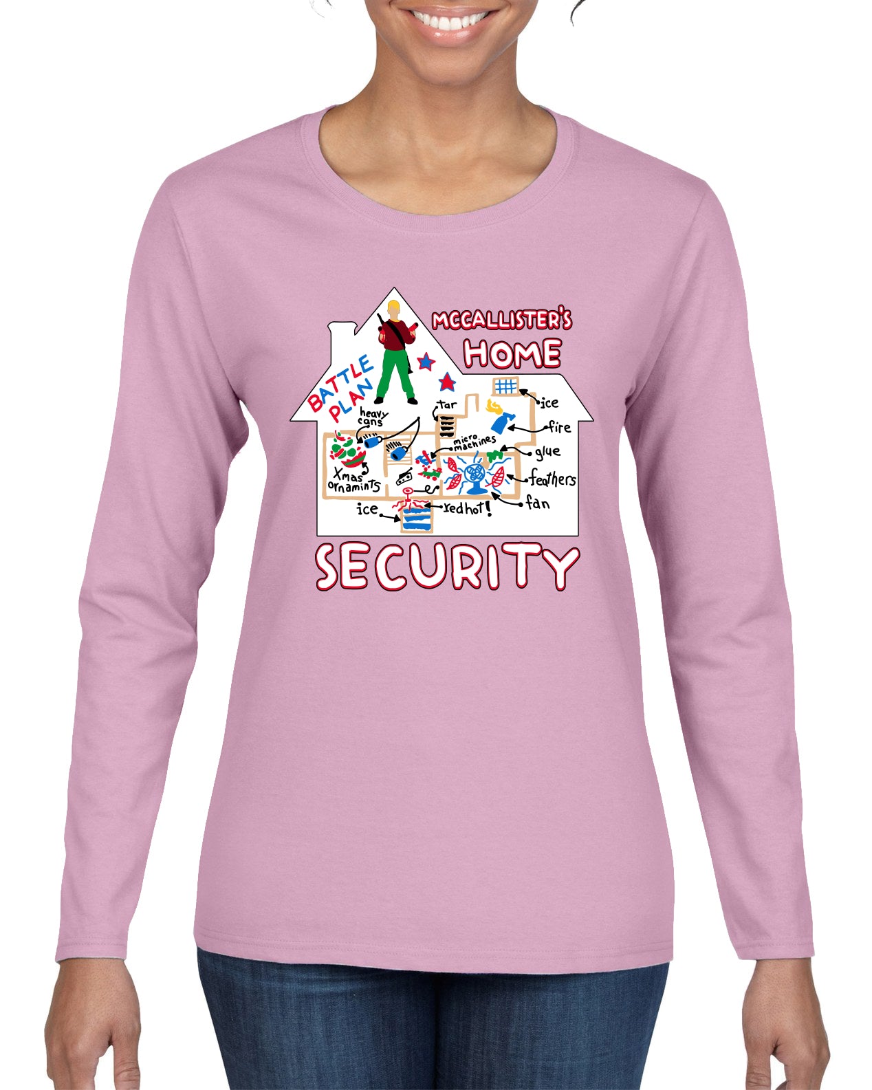 McCallister's Home Security Battle Plans Alone Christmas Womens Graphic Long Sleeve T-Shirt