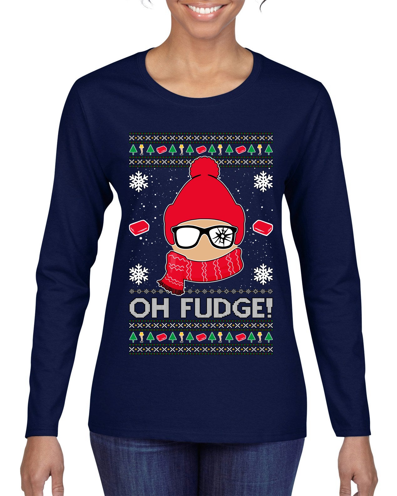 Oh Fudge Funny Story Ugly Christmas Sweater Womens Graphic Long Sleeve T-Shirt