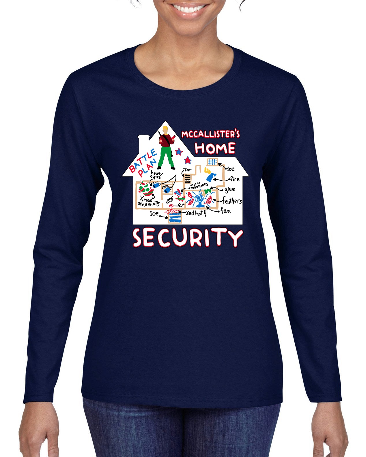 McCallister's Home Security Battle Plans Alone Christmas Womens Graphic Long Sleeve T-Shirt