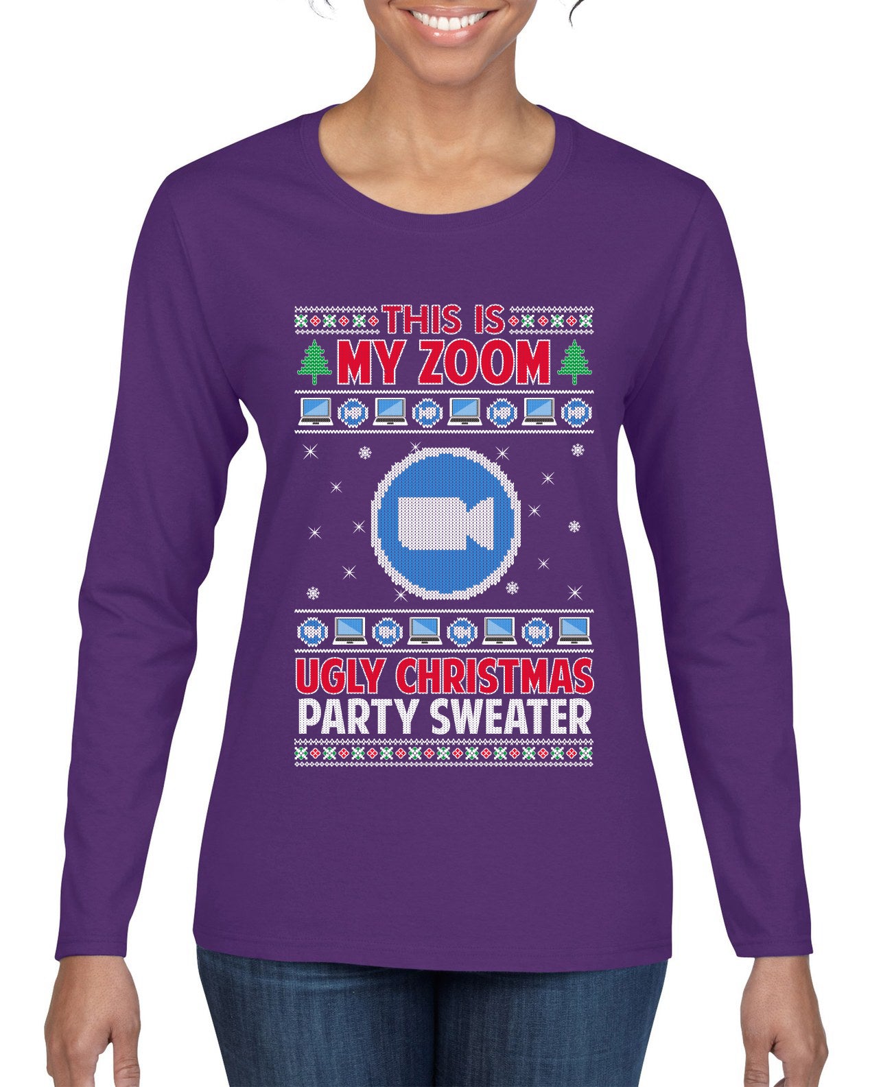 This Is My Zoom Ugly Christmas Party Sweater Ugly Christmas Sweater Womens Graphic Long Sleeve T-Shirt