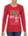 Where my Hos At Santa Funny Ugly Christmas Sweater Womens Graphic Long Sleeve T-Shirt