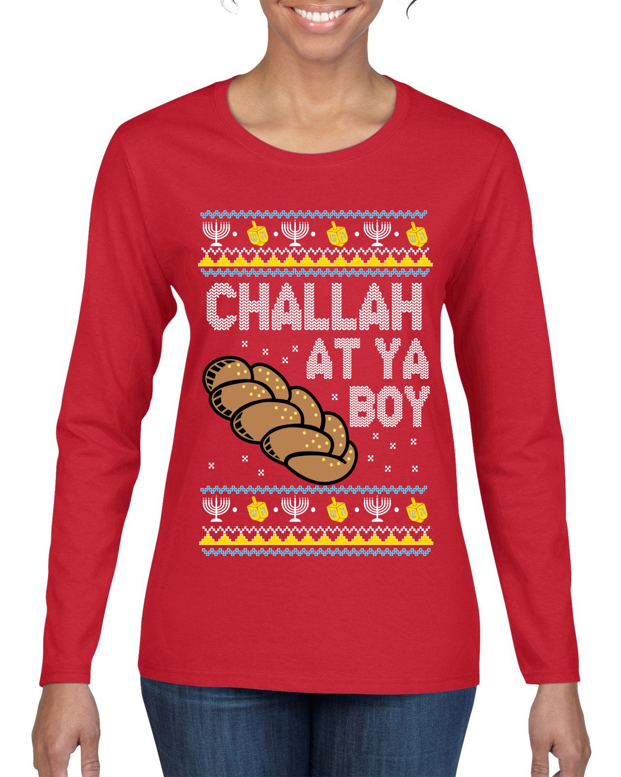 Challah At Ya Boy Ugly Christmas Sweater Womens Graphic Long Sleeve T-Shirt