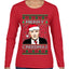 Merry Creedmas Office Humor TV  Ugly Christmas Sweater Womens Graphic Long Sleeve T-Shirt