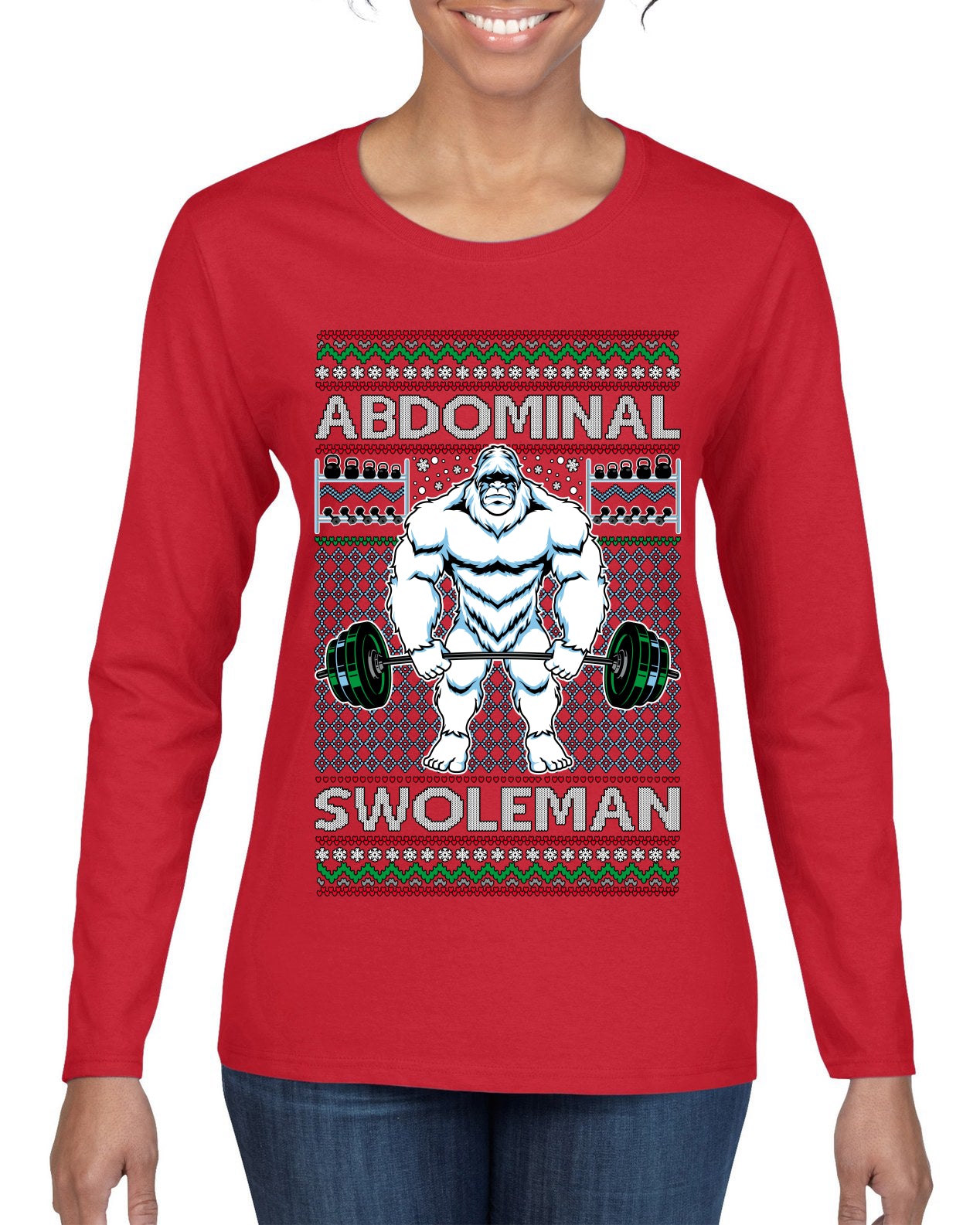 Abdominal Swoleman Fitness Yeti Ugly Christmas Sweater Womens Graphic Long Sleeve T-Shirt