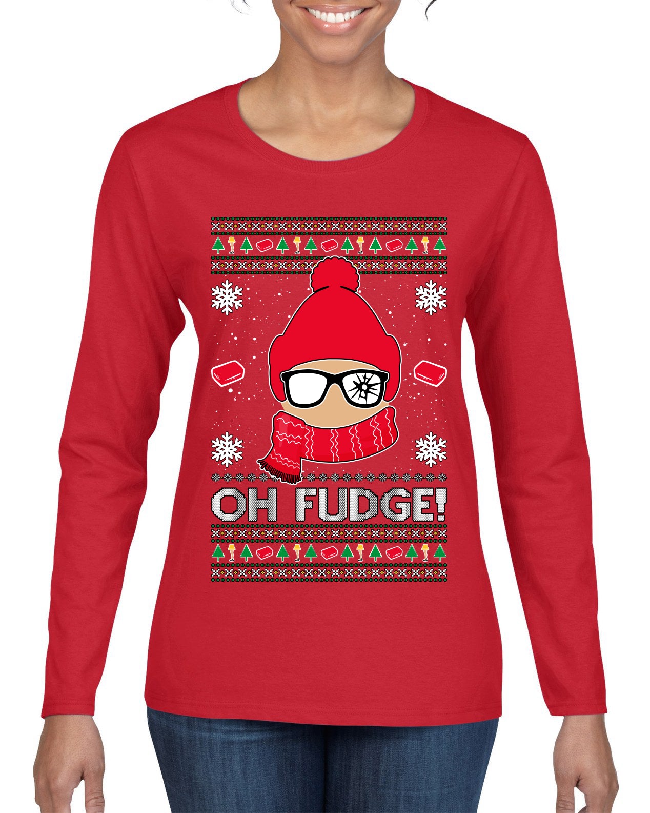 Oh Fudge Funny Story Ugly Christmas Sweater Womens Graphic Long Sleeve T-Shirt