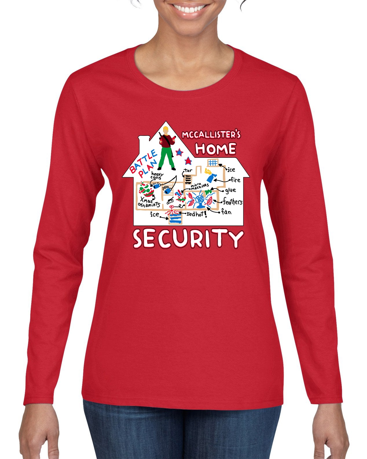 McCallister's Home Security Battle Plans Alone Christmas Womens Graphic Long Sleeve T-Shirt