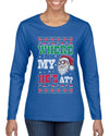 Where my Hos At Santa Funny Ugly Christmas Sweater Womens Graphic Long Sleeve T-Shirt