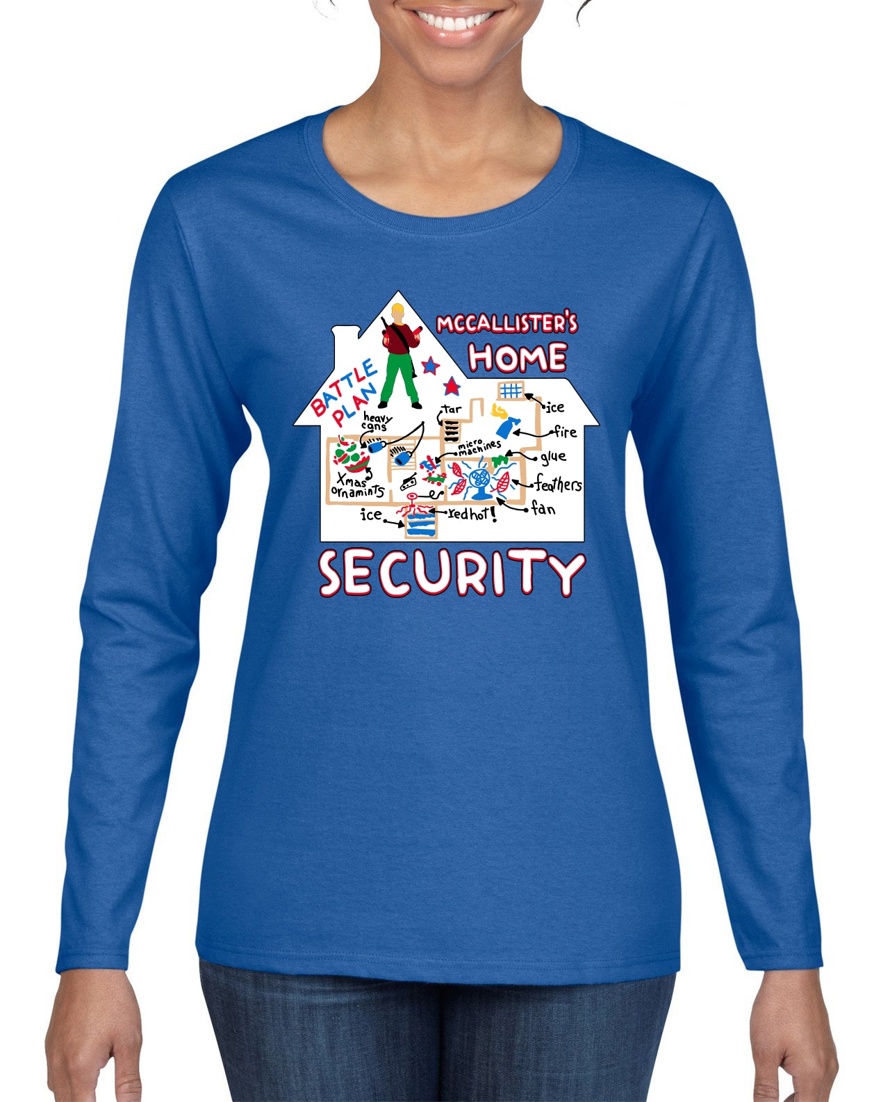McCallister's Home Security Battle Plans Alone Christmas Womens Graphic Long Sleeve T-Shirt