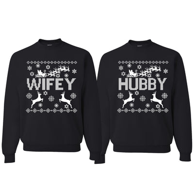 Wifey Hubby Ugly Christmas Christmas Matching Couples Crewneck Sweater