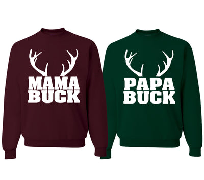 Mama Buck and Papa Buck Matching Couples Crewneck Sweater