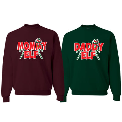 Mommy Elf Daddy Elf  Matching Couples Crewneck Sweater