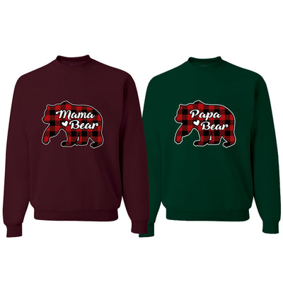 Papa Bear Mama Bear Cool Plaid Matching Design Matching Couples Crewneck Sweater