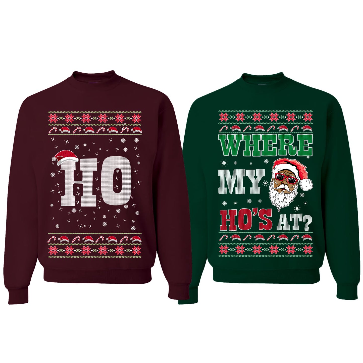 Where My Ho's At? Ho Ugly Christmas Matching Couples Crewneck Sweater