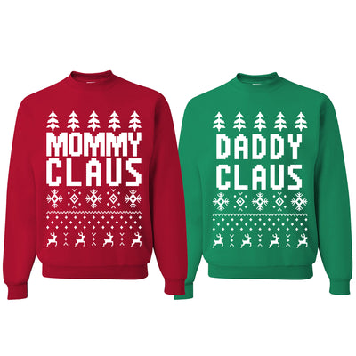 Mommy Claus and Daddy Claus Matching Couples Crewneck Sweater