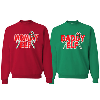 Mommy Elf Daddy Elf  Matching Couples Crewneck Sweater