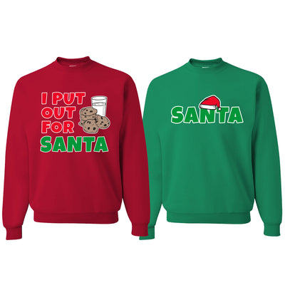 I Put Out For Santa Cookies Milk Xmas  Matching Couples Crewneck Sweater