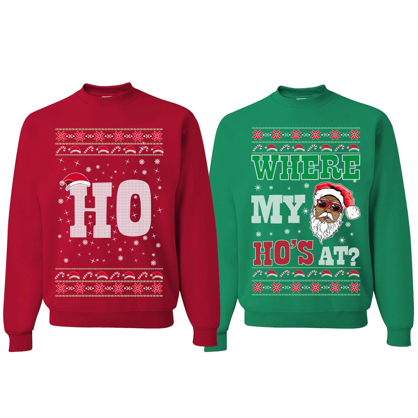 Where My Ho's At? Ho Ugly Christmas Matching Couples Crewneck Sweater