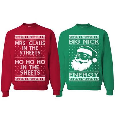 Big Nick Energy Ho Ho Ho In The Sheets Ugly Christmas Matching Couples Crewneck Sweater