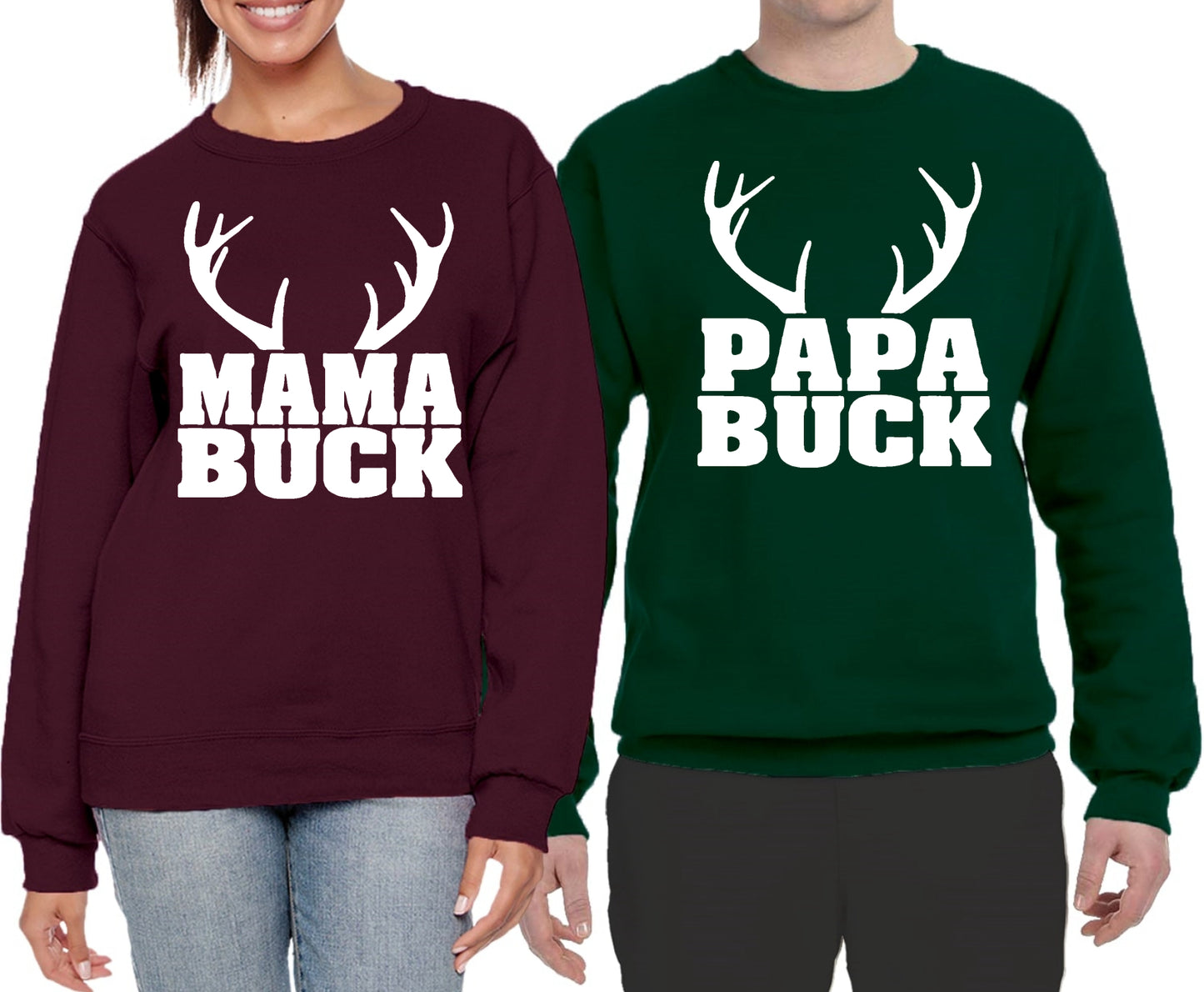 Mama Buck and Papa Buck Matching Couples Crewneck Sweater