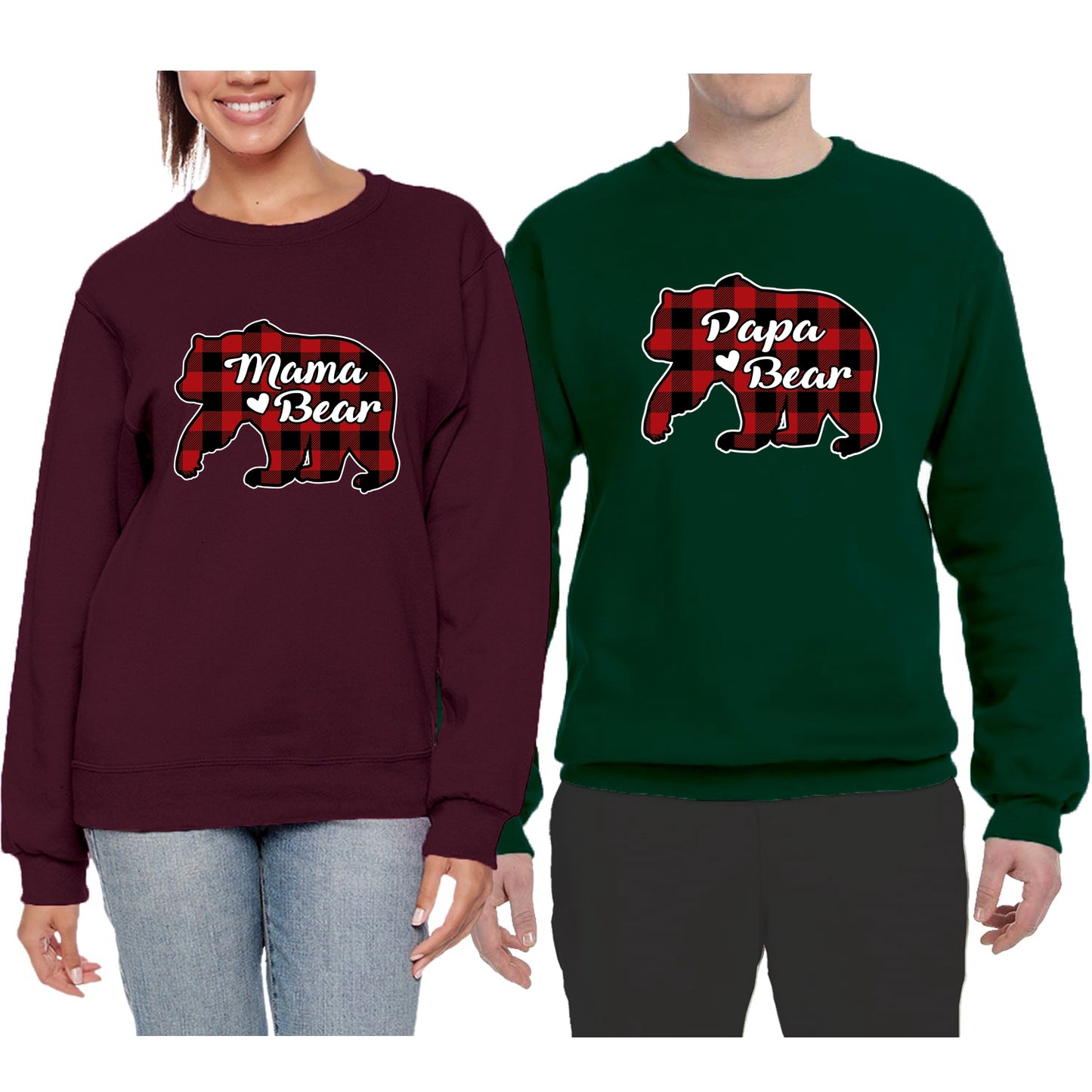 Papa Bear Mama Bear Cool Plaid Matching Design Matching Couples Crewneck Sweater