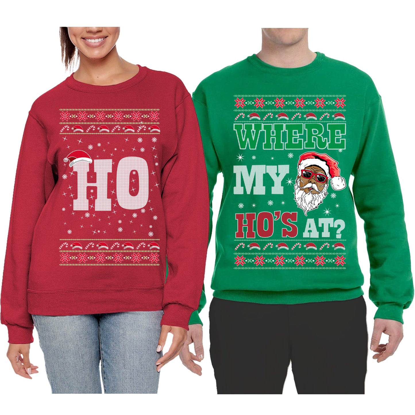 Where My Ho's At? Ho Ugly Christmas Matching Couples Crewneck Sweater