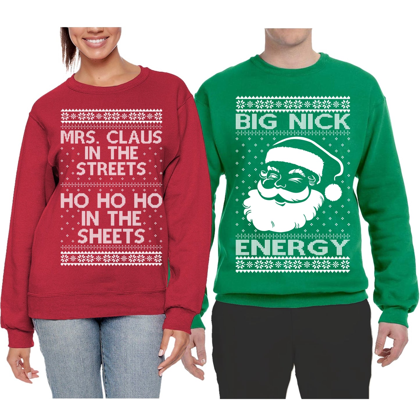 Big Nick Energy Ho Ho Ho In The Sheets Ugly Christmas Matching Couples Crewneck Sweater