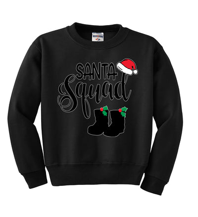 Santa Squad Xmas Hat Boots Ugly Christmas Sweater Boys Crewneck Graphic Sweatshirt