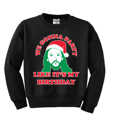 We Gonna Party Like its my Birthday Ugly Christmas Sweater Boys Crewneck Graphic Sweatshirt