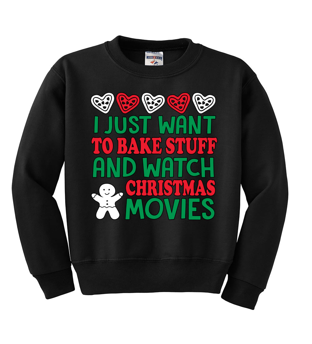 I Just want to Make Stuff and Watch Christmas Movies Ugly Christmas Sweater Boys Crewneck Graphic Sweatshirt