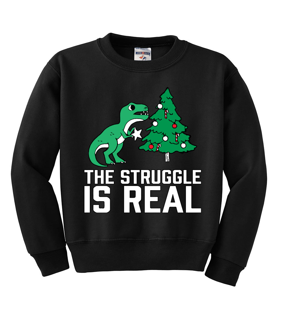 Christmas Trex The Struggle is Real Ugly Christmas Sweater Boys Crewneck Graphic Sweatshirt