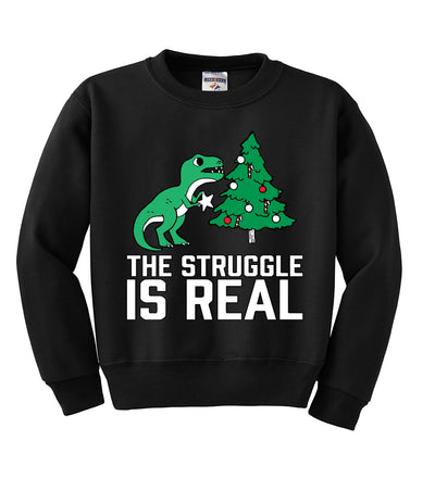 Christmas Trex The Struggle is Real Ugly Christmas Sweater Boys Crewneck Graphic Sweatshirt