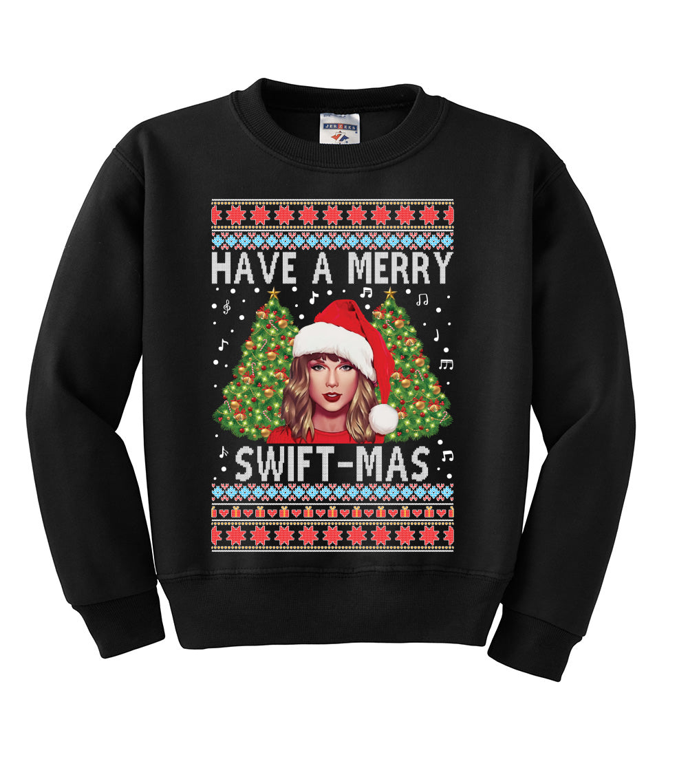 Merry Swiftmas Ugly Christmas Sweater Unisex Boys Girls Crewneck Graphic Sweatshirt