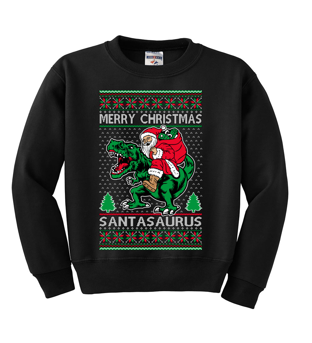 Santasaurus Dinosaur Santa Merry Christmas Christmas Unisex Boys Girls Crewneck Graphic Sweatshirt
