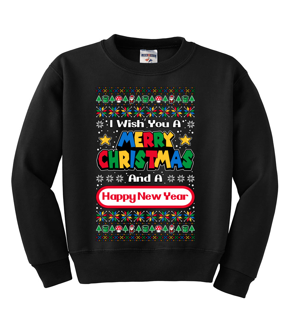 8-Bit Video Game Merry Christmas And A Happy New Year Christmas Unisex Boys Girls Crewneck Graphic Sweatshirt