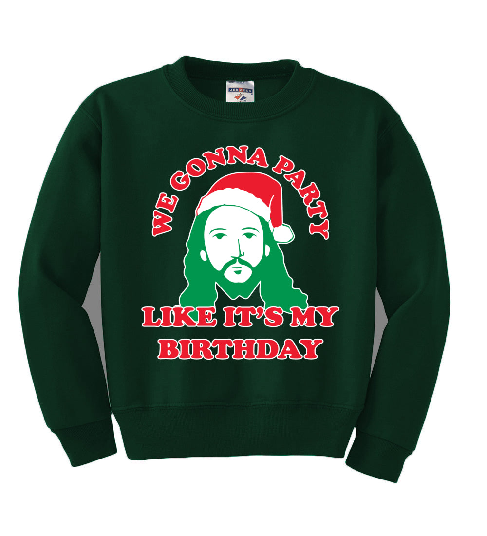 We Gonna Party Like its my Birthday Ugly Christmas Sweater Boys Crewneck Graphic Sweatshirt